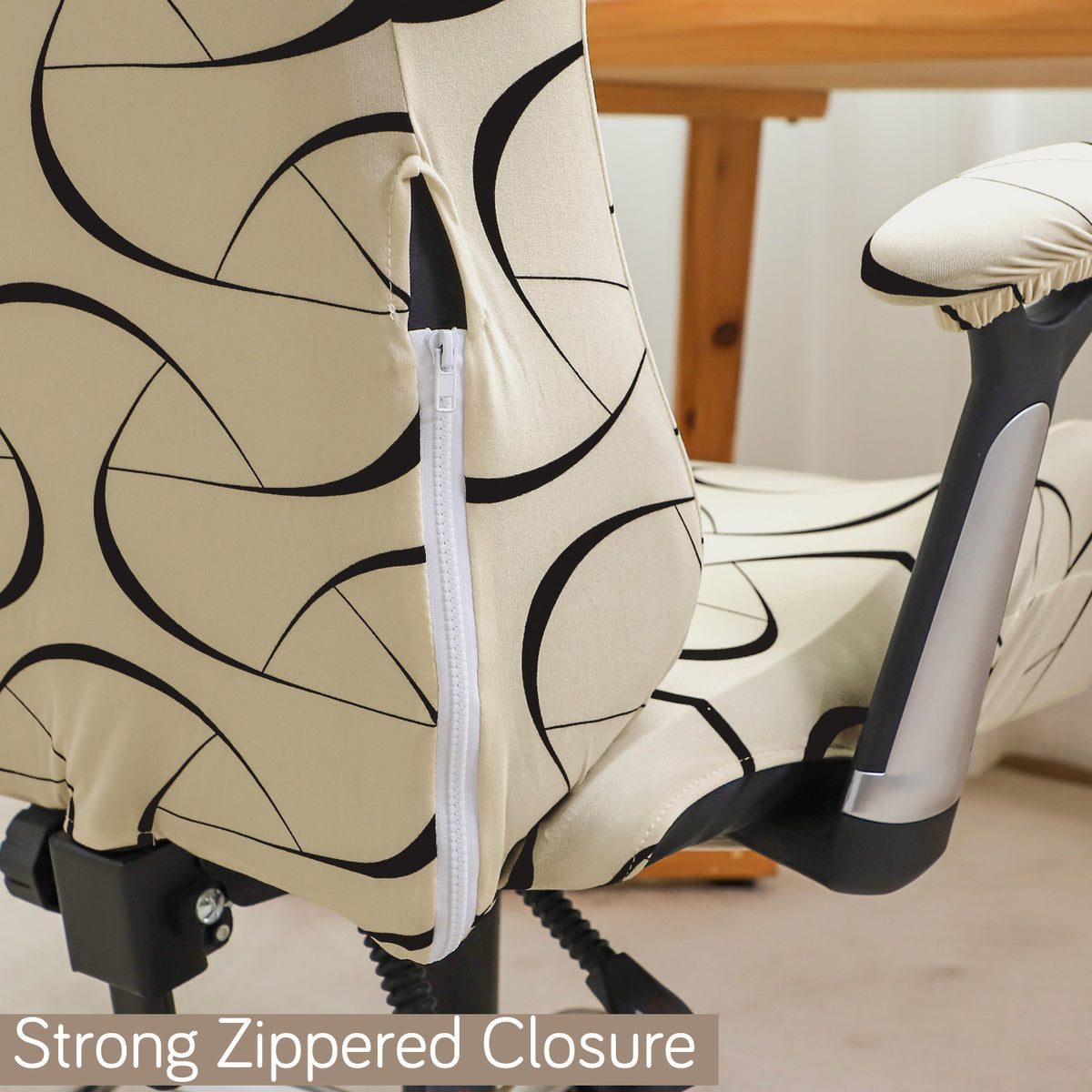 Printed Gaming Chair Seat Cover Elastic Computer Rotating Chair, Natural Beige Abstract Art