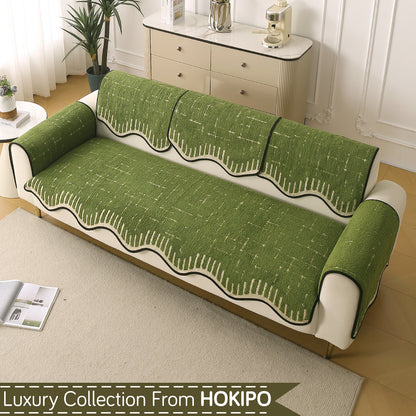 Premium Supple Soft Wavy with Curve Sofa Cover Mat, Green