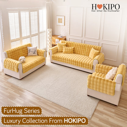 'FurHug' Premium Faux Rabbit Fur Sofa Seat Mats, Honey Yellow