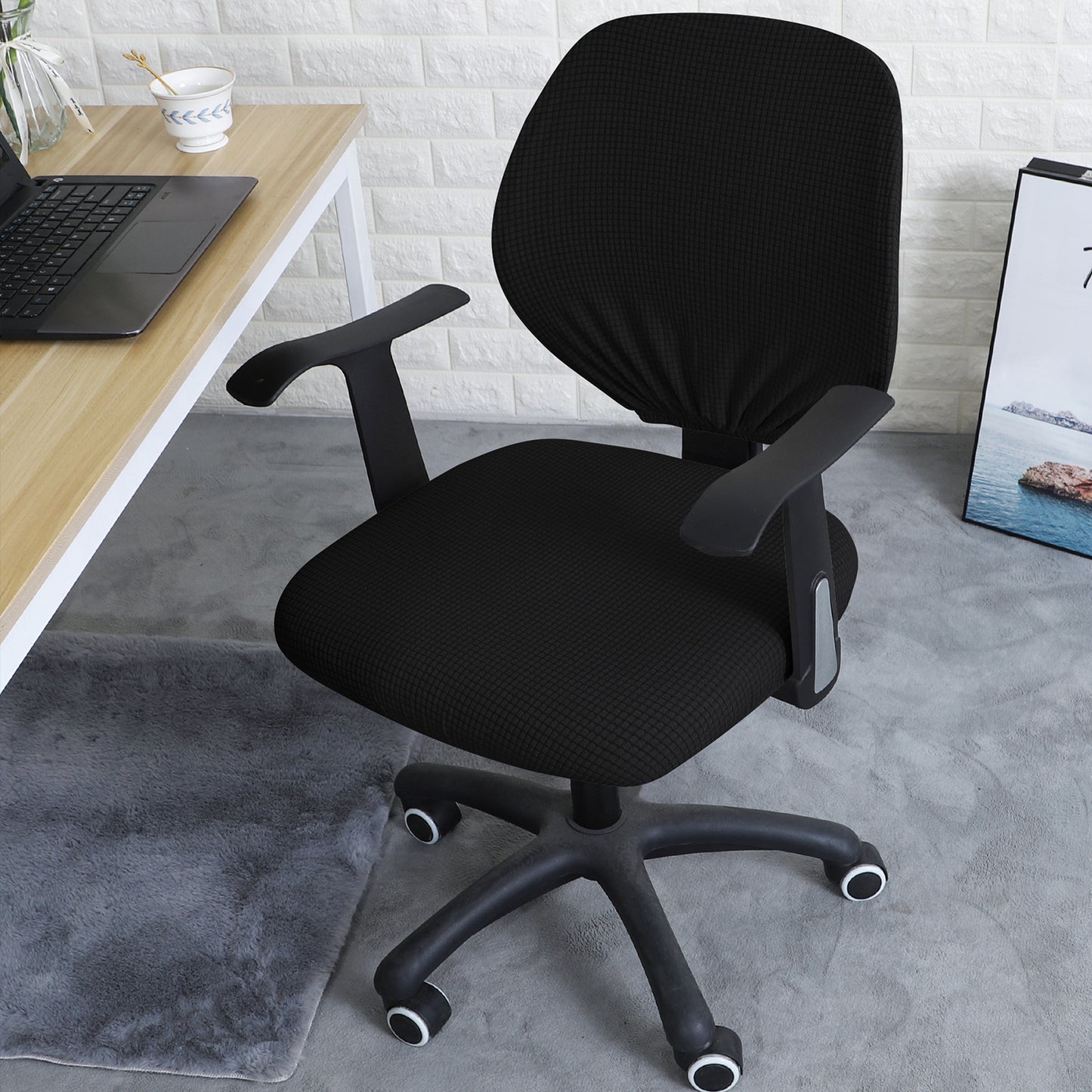 Water Repellent Office Chair Cover for Task Chair – 210 GSM Stretchable Jacquard – Washable & Anti-Slip – Fits Small Office Chairs Without Headrest, Black