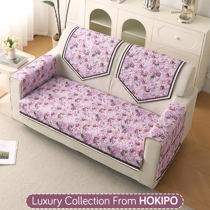 Florentina Series Printed Holland Velvet Sofa Mat - Peony Lavender