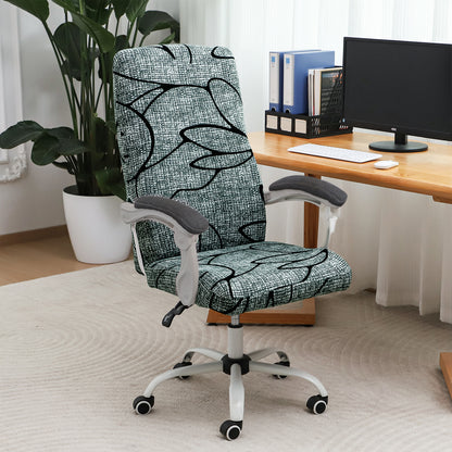 Printed Office Chair Cover for Executive Chair (High-Back) – 140 GSM Stretchable Fabric – Washable & Anti-Slip – Fits Big & Tall Office Chairs, Intense Grey Abstract Floral