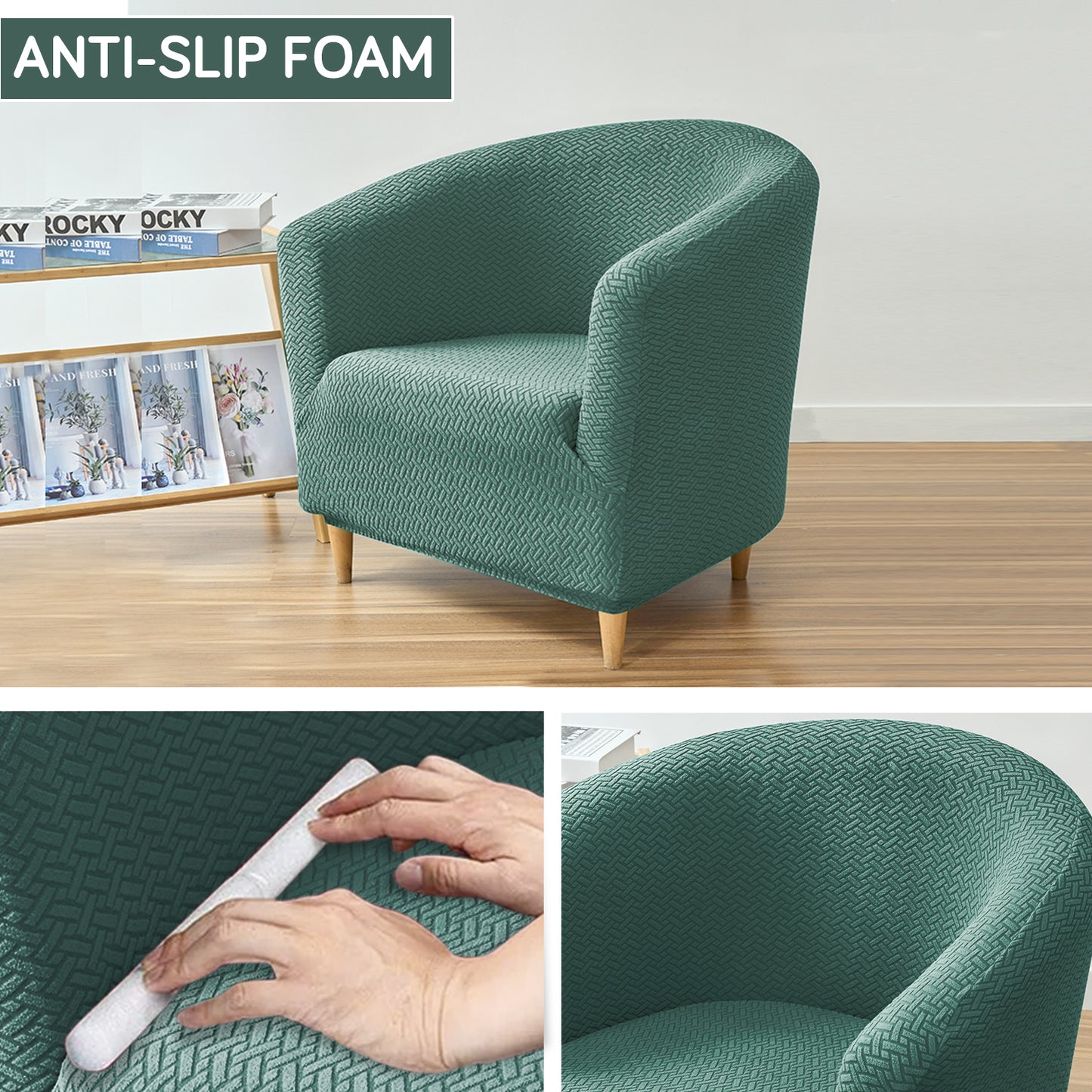 HOKIPO Premium Jacquard Stretchable Tub Chair Cover Slipcover, Continental Green