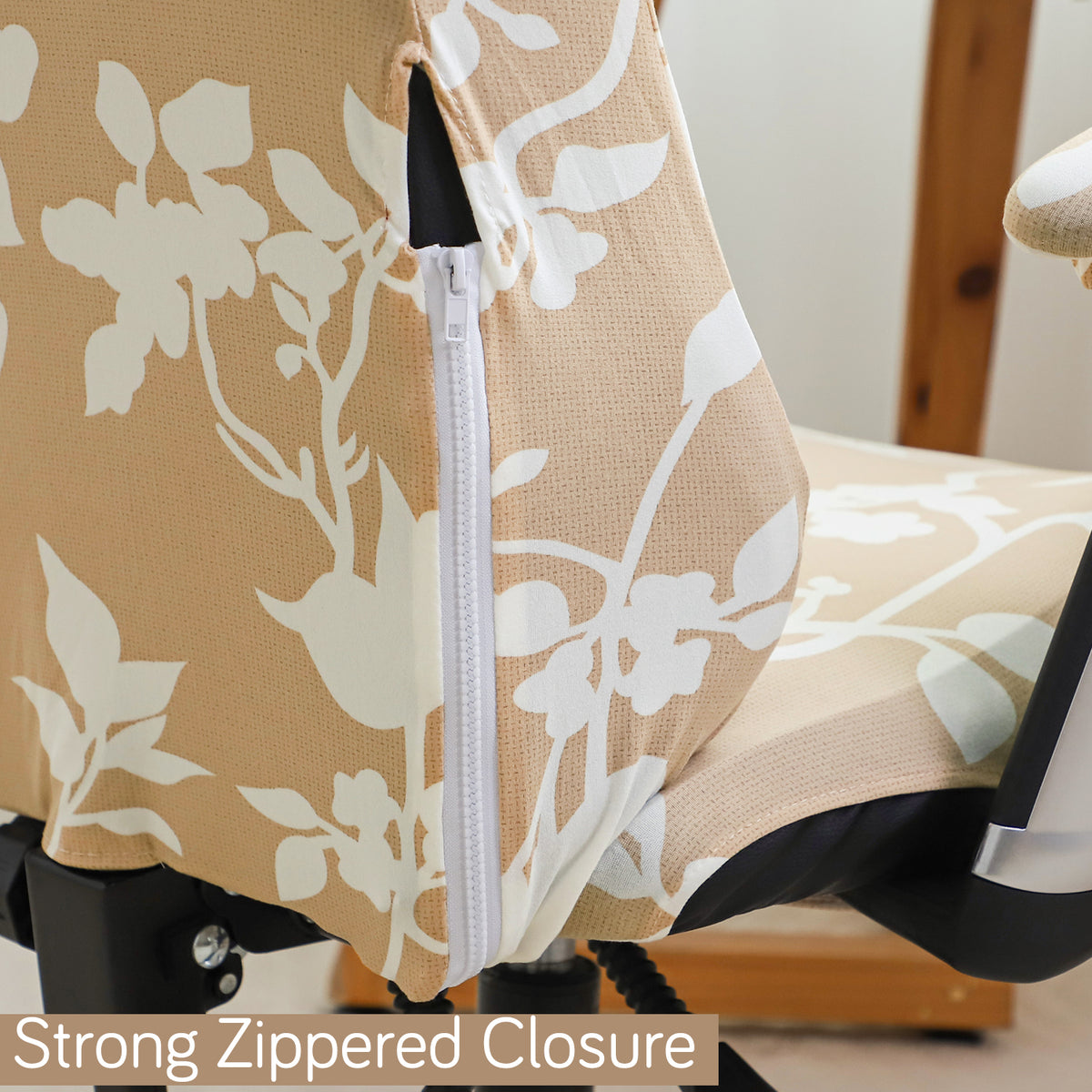 Printed Gaming Chair Seat Cover Elastic Computer Rotating Chair, Buff Brown Sillehoute Floral