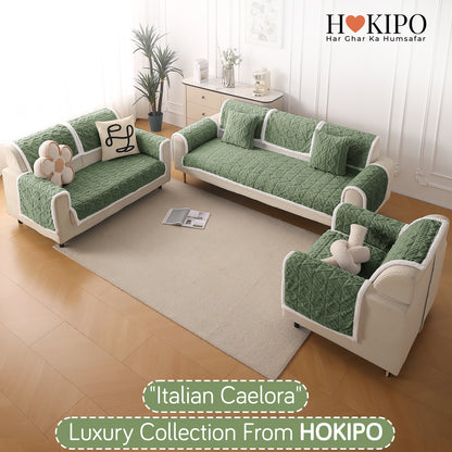 'Italian Caelora' Luxury Jacquard Plush Anti-Slip Sofa Cover Mat - Sage Green