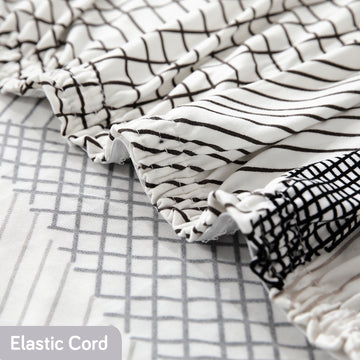 Snow White Black Geometry Lines Print Fully fitted sofa cover set