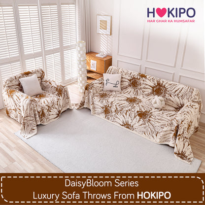 Buy Autumn Brown Colour DaisyBloom Series Luxury Plush Sofa Throw or 3+1​ Seater Sofa Set | HOKIPO