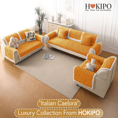 'Italian Caelora' Luxury Jacquard Plush Anti-Slip Sofa Cover Mat - Honey Yellow