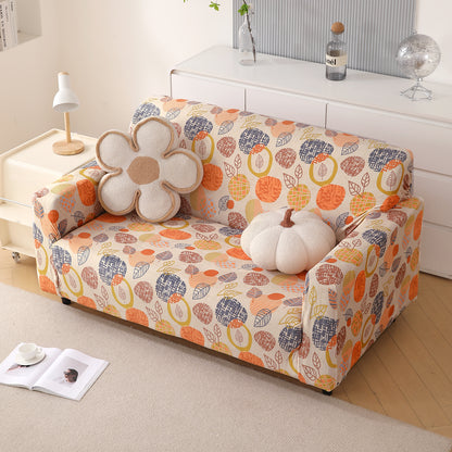 Premium Printed Velvet Sofa Cover 1/2/3 Seaters Fully Covered, Coral Autumn Leaves