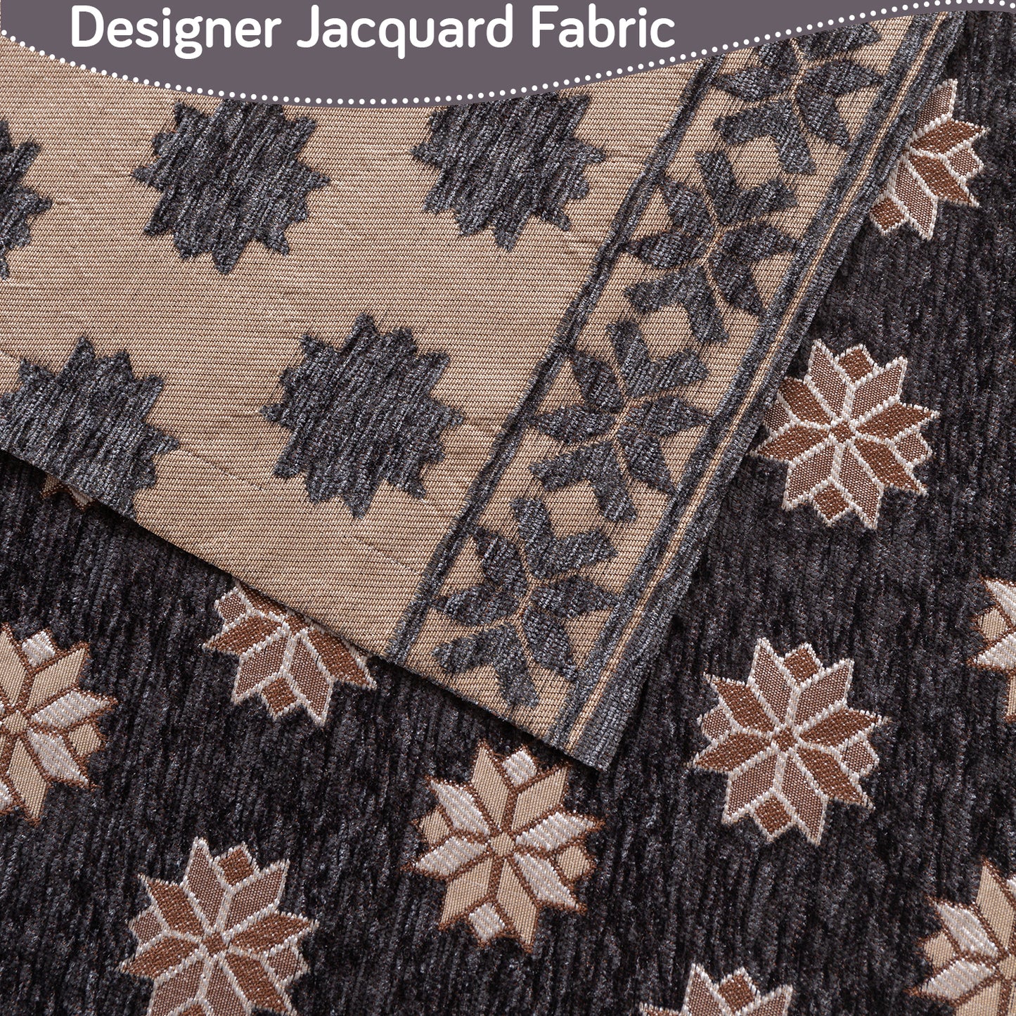 Heritage Weave Premium Jacquard Sofa Cover Set with Tassels - Graphite Grey