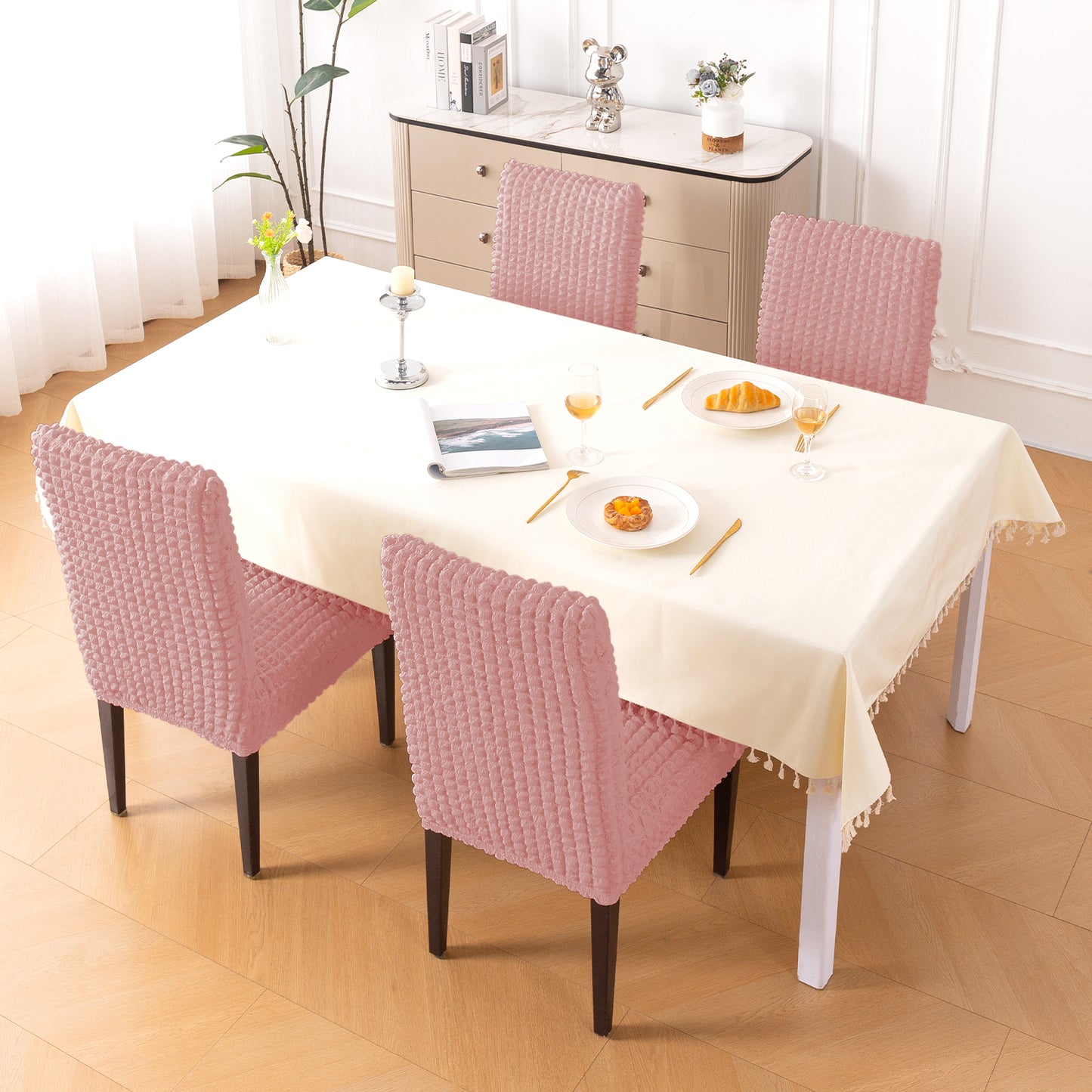 Aria Nova Bubble 280 GSM Dining Chair Cover Set of 1/2/4/6, Tea Rose Pink