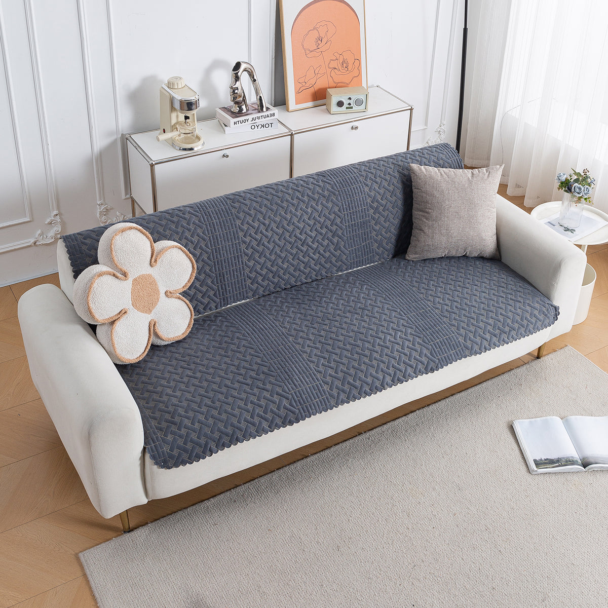 Modern Matrix 5-Seater Reversible Sofa Cover (3+1+1), Deep Grey