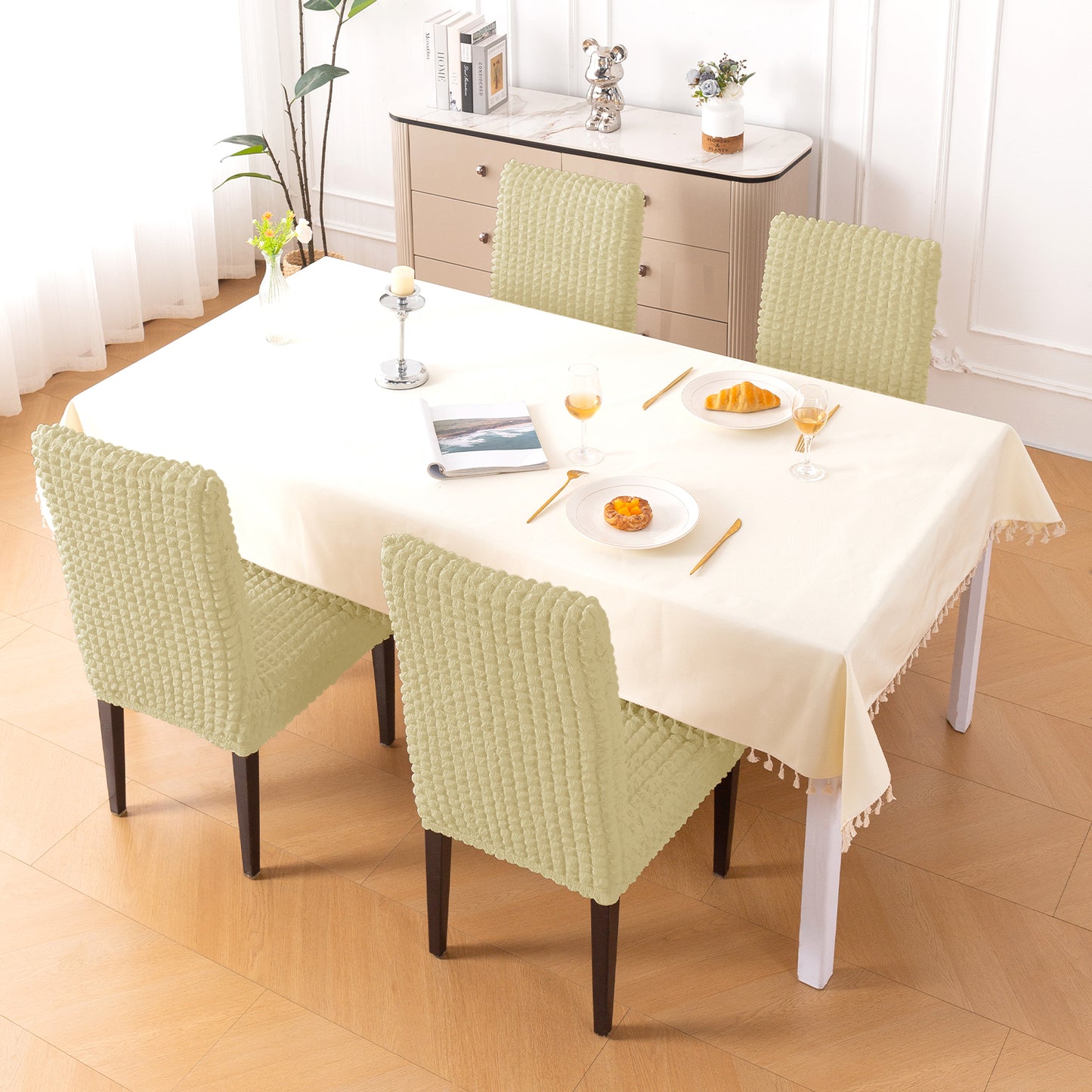 Aria Nova Bubble 280 GSM Dining Chair Cover Set of 1/2/4/6, Beige