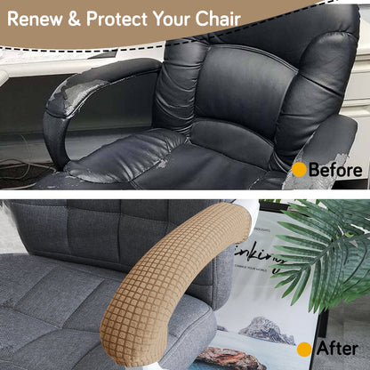 210gsm Jacquard Water Repellent Armrest Covers for Office Chair (Zipper Style), 1 Pair, Camel