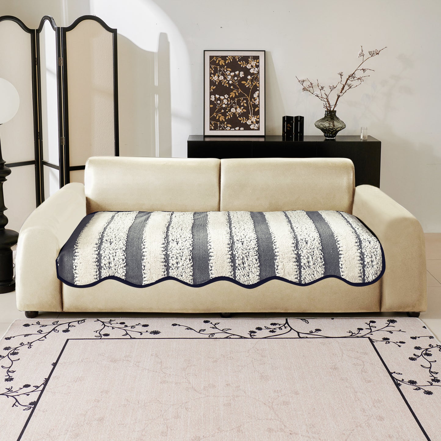Luxury Wavy Plush Anti-Slip Sofa Cover Mats - Pewter Grey