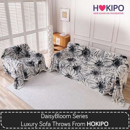 Buy Midnight Black Colour DaisyBloom Series Luxury Plush Sofa Throw or 3+1​ Seater Sofa Set | HOKIPO