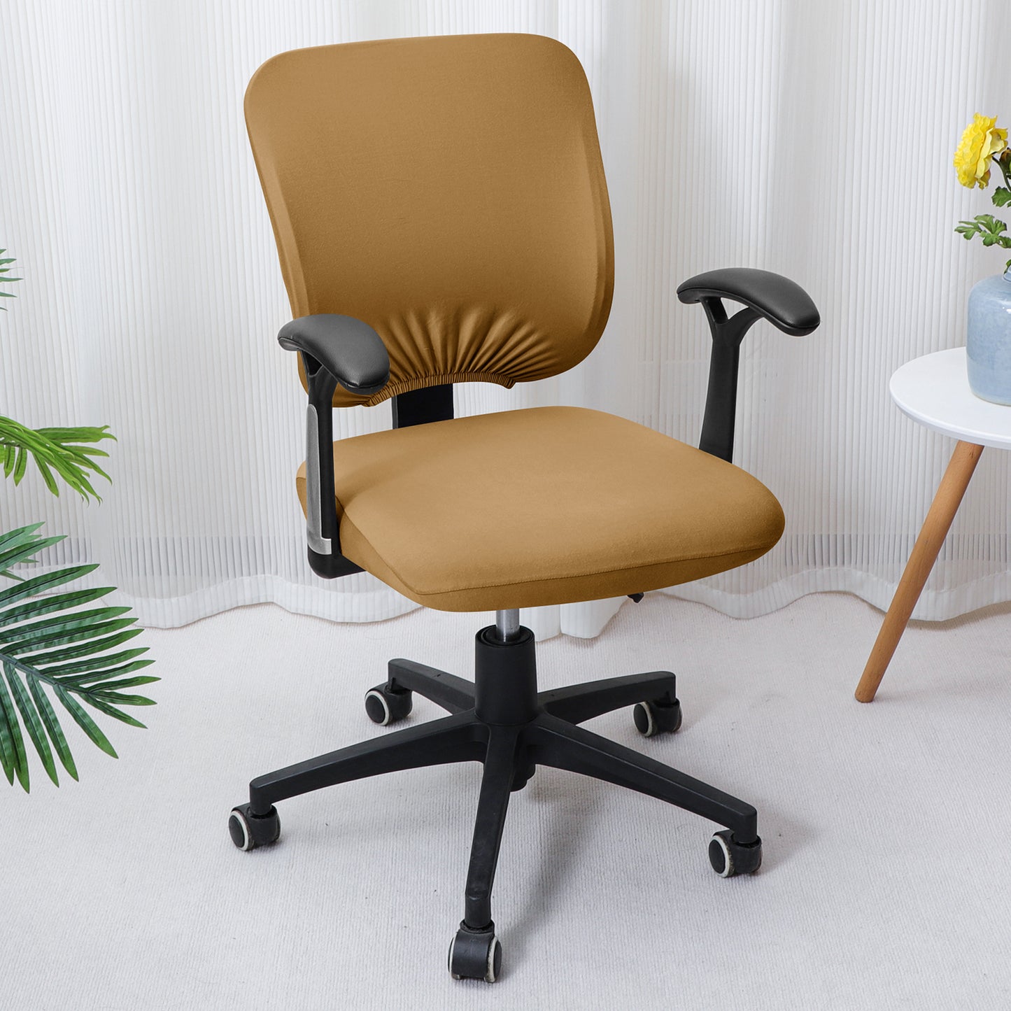Office Chair Cover for Task Chair – 140 GSM Stretchable Fabric – Washable & Anti-Slip – Fits Small Office Chairs Without Headrest, Camel
