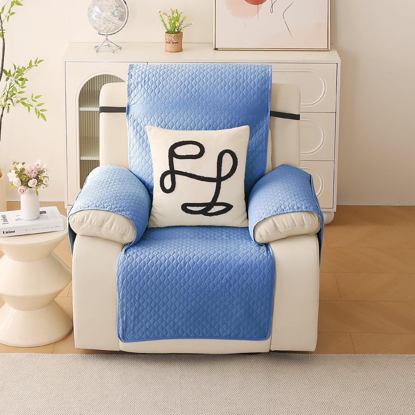 Quilted Recliner Mats for 1 Seater Recliner Sofa, Blue