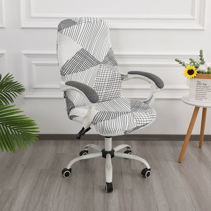 Printed Office Chair Cover for Desk Chair (Mid-Back) – 140 GSM Stretch Fabric – Washable, Durable & Anti-Slip – Fits Mid-Back Office Chairs, Snow White Black Geometry - Medium