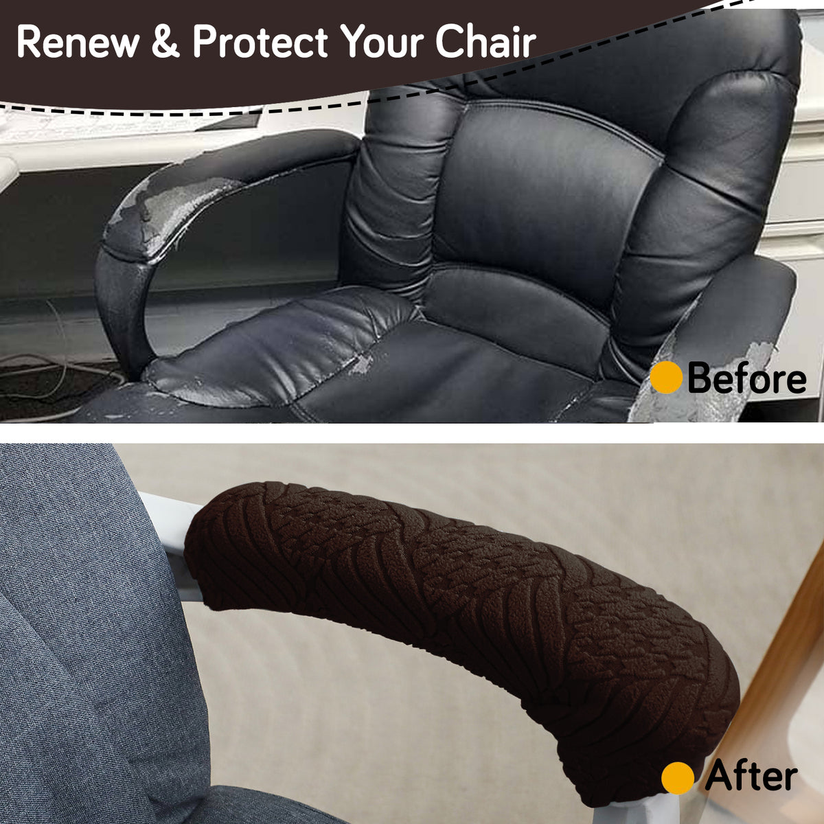 170gsm Jacquard Armrest Covers for Office Chair (Zipper Style), 1 Pair, Brown