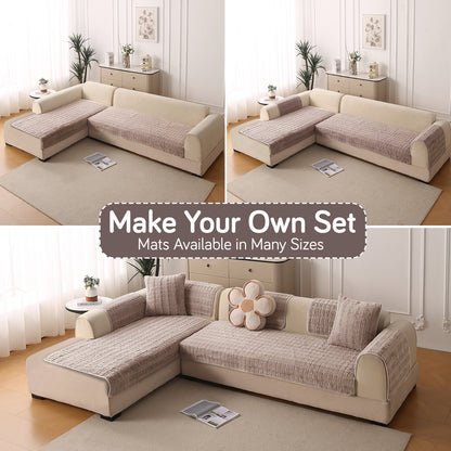 Premium Plush Anti Slip Sofa Cover Mat, Beige