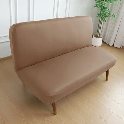 SereneSolids Stretchable Elastic Armless Sofa Cover – 140 GSM, Futon Slipcover, Easy Fit, Dark Camel