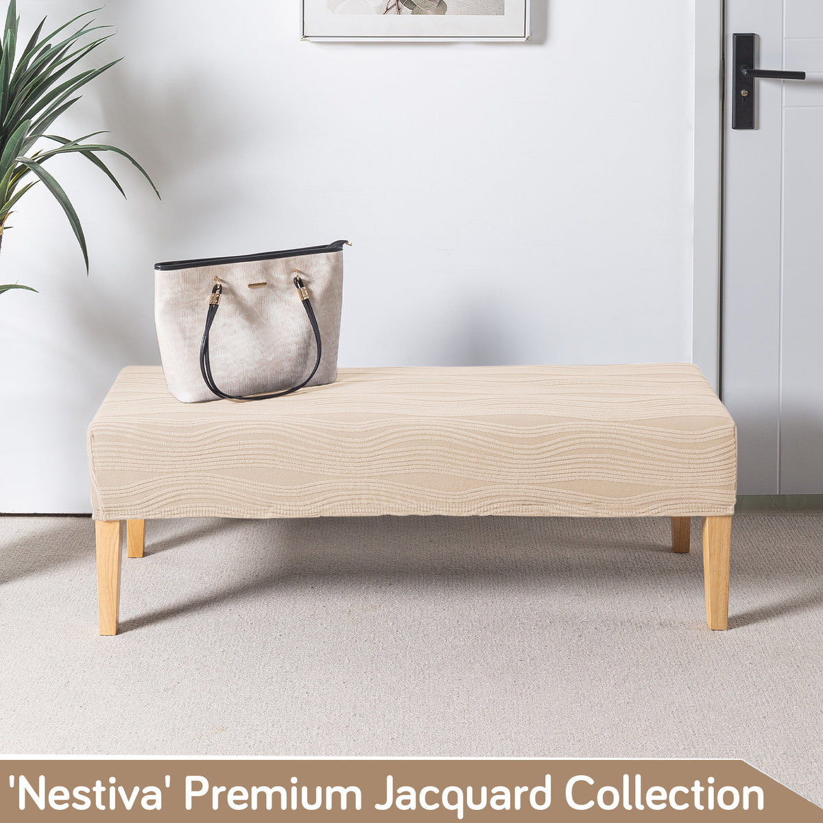 Nestiva Series 200gsm Knitting Jacquard Bench Cover - Skimmed Cream