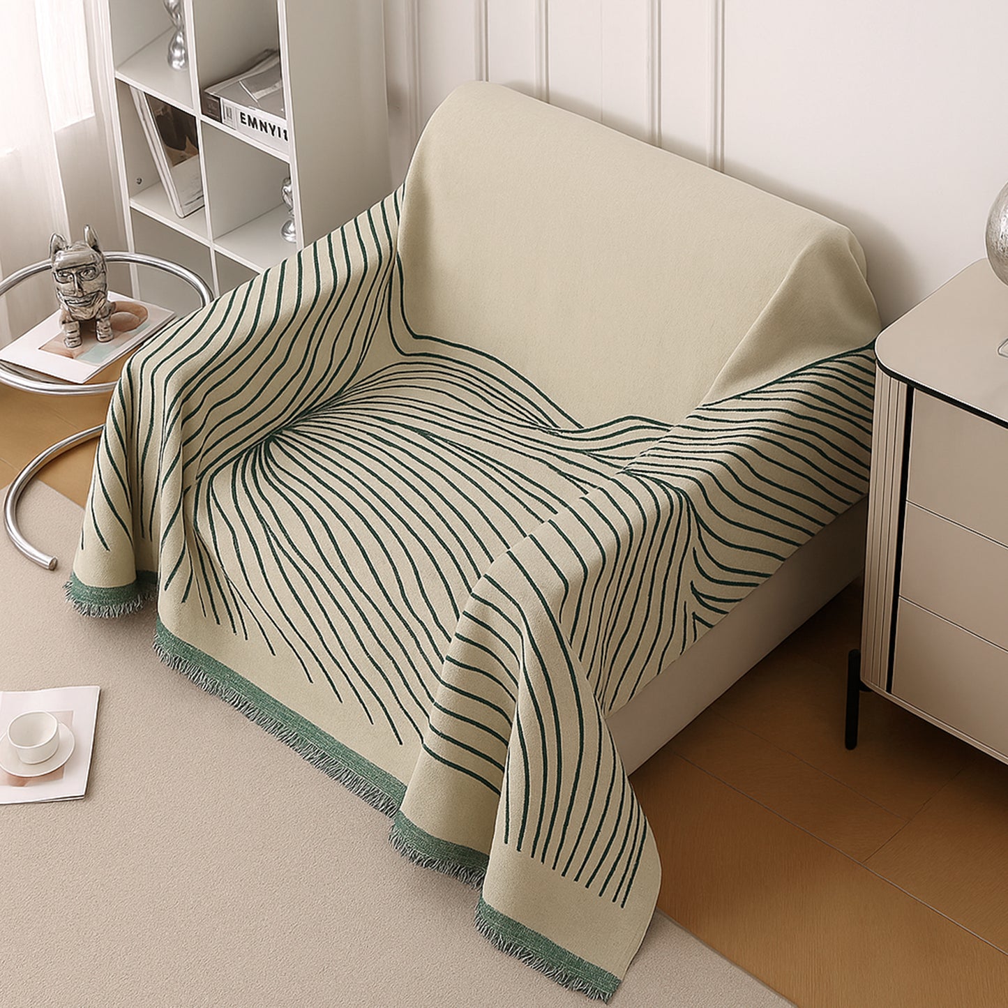 WaveLoom Collection Printed Chenille Sofa Cover Throw, Peacock Green