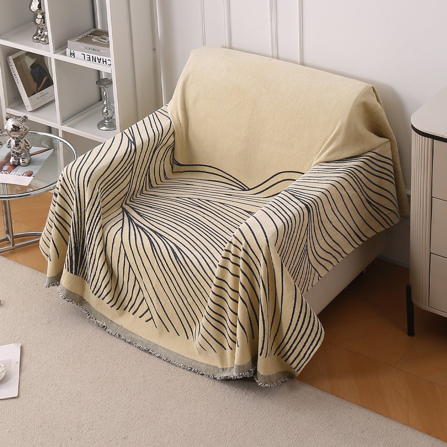 WaveLoom Collection Printed Chenille Sofa Cover Throw Blanket, Grey