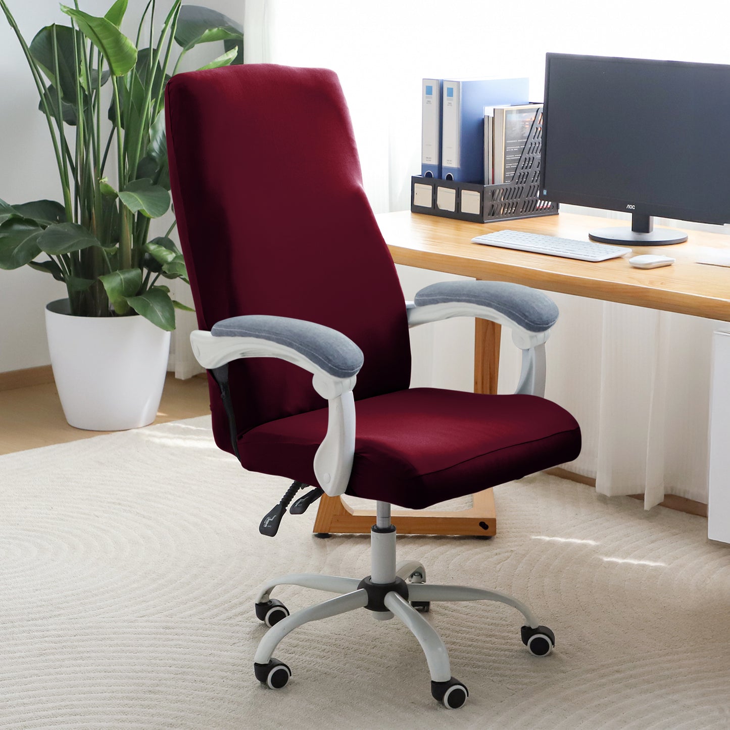 Office Chair Cover for Executive Chair (High-Back) – 140 GSM Stretchable Fabric – Washable & Anti-Slip – Fits Big & Tall Office Chairs, Burgundy
