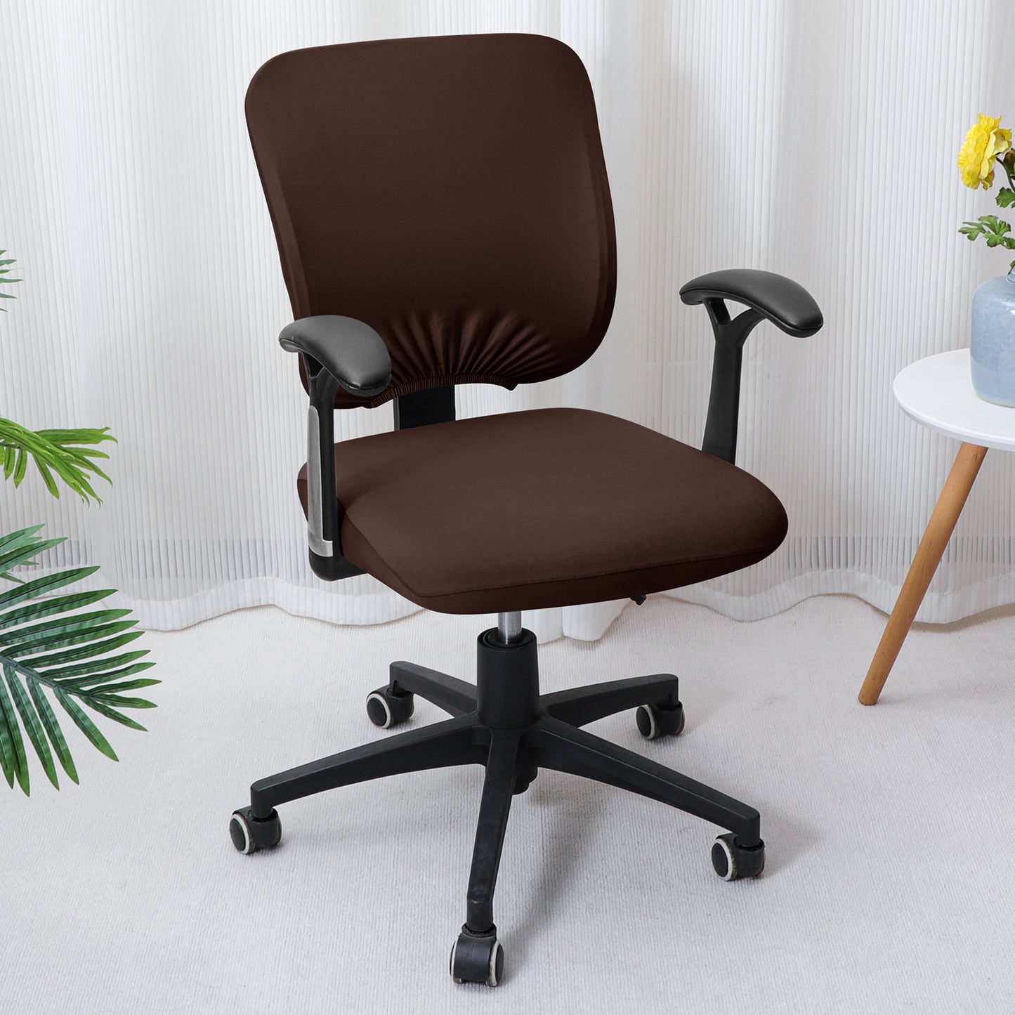 Office Chair Cover for Task Chair – 140 GSM Stretchable Fabric – Washable & Anti-Slip – Fits Small Office Chairs Without Headrest, Brown