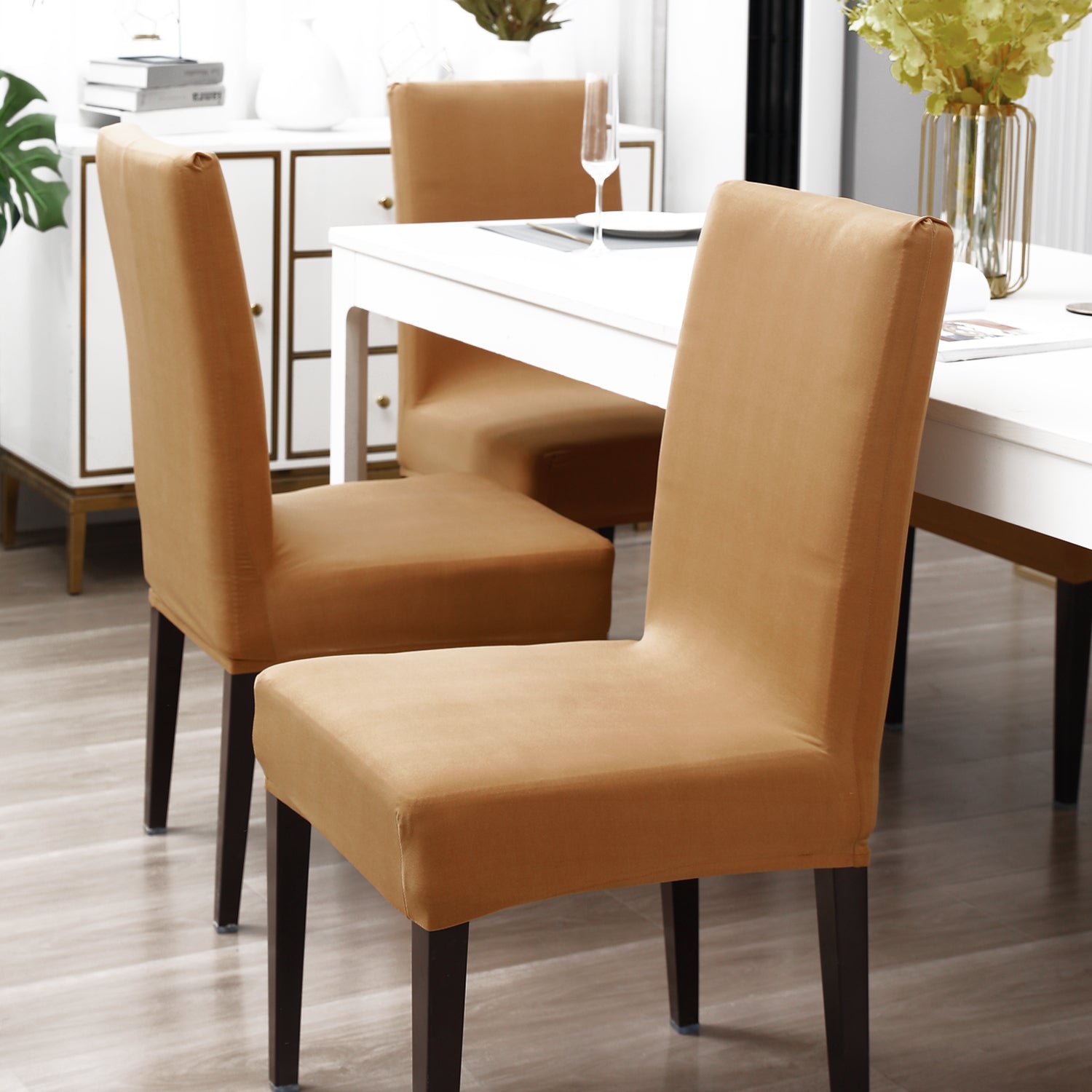 Elastic Stretchable Dining Chair Cover, Sand Brown