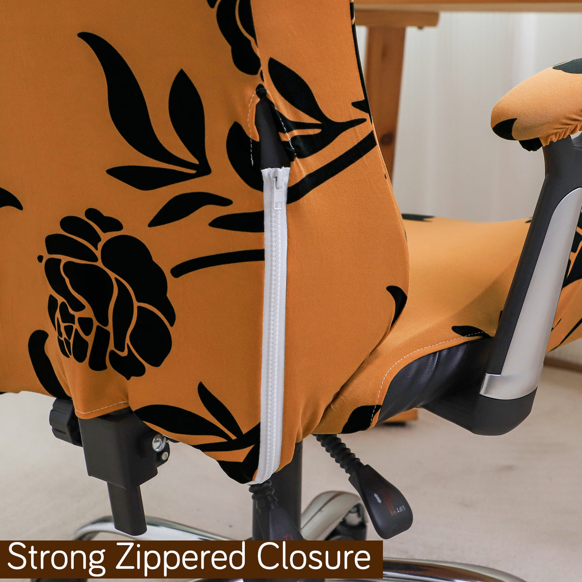 Printed Gaming Chair Seat Cover Elastic Computer Rotating Chair, Copper Brown Floral