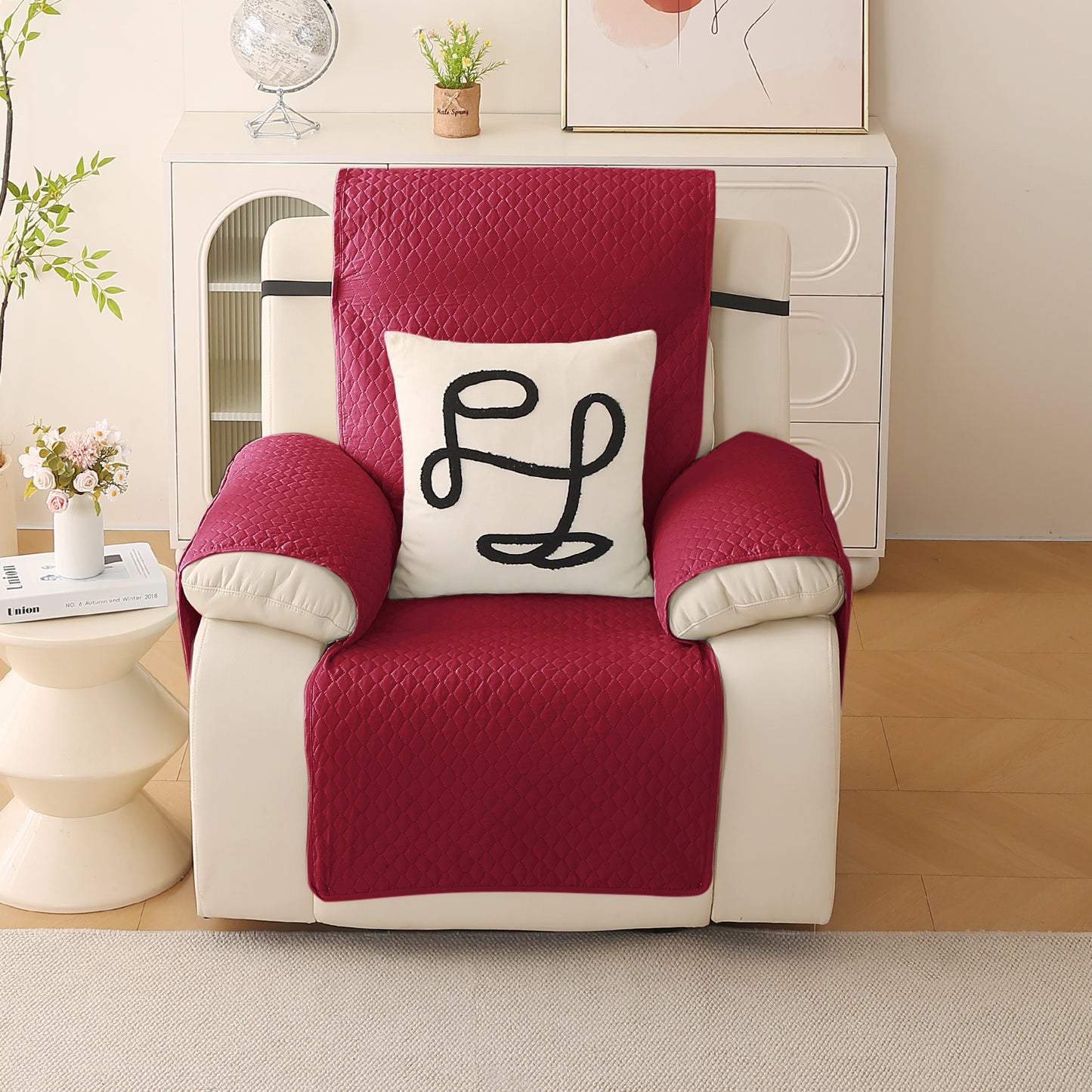 Quilted Recliner Mats for 1 Seater Recliner Sofa, Maroon