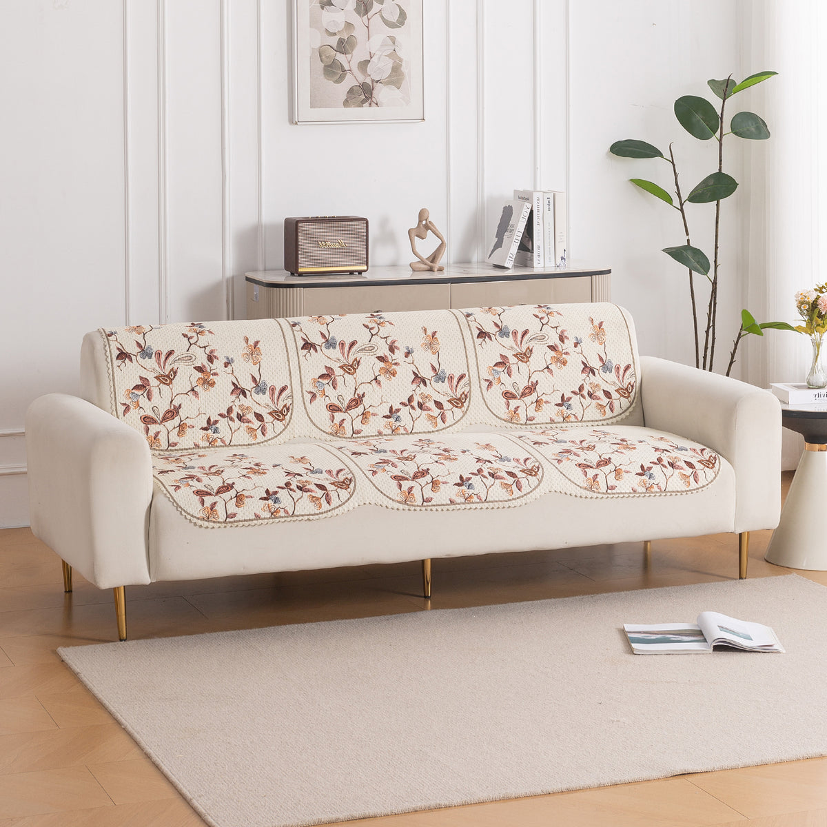 HeavenHue Fleece Soft Touch Quilted Sofa Cover Set – Washable Sofa Panel for Seat & Back - Autumn Whisper