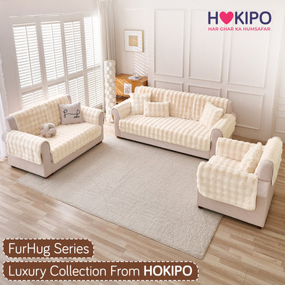 Premium Faux Rabbit Fur Anti Slip Sofa Mat for 1/2/3 Seater, Beige