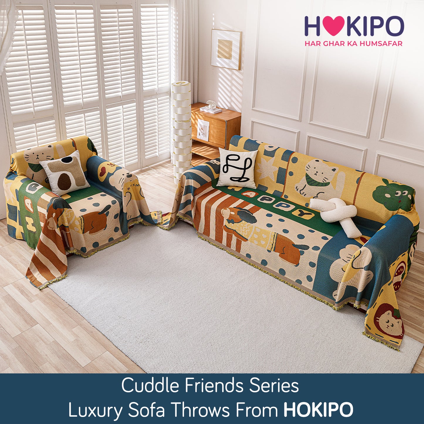 All-Season Chenille Sofa Throw, Cuddle Friends Series