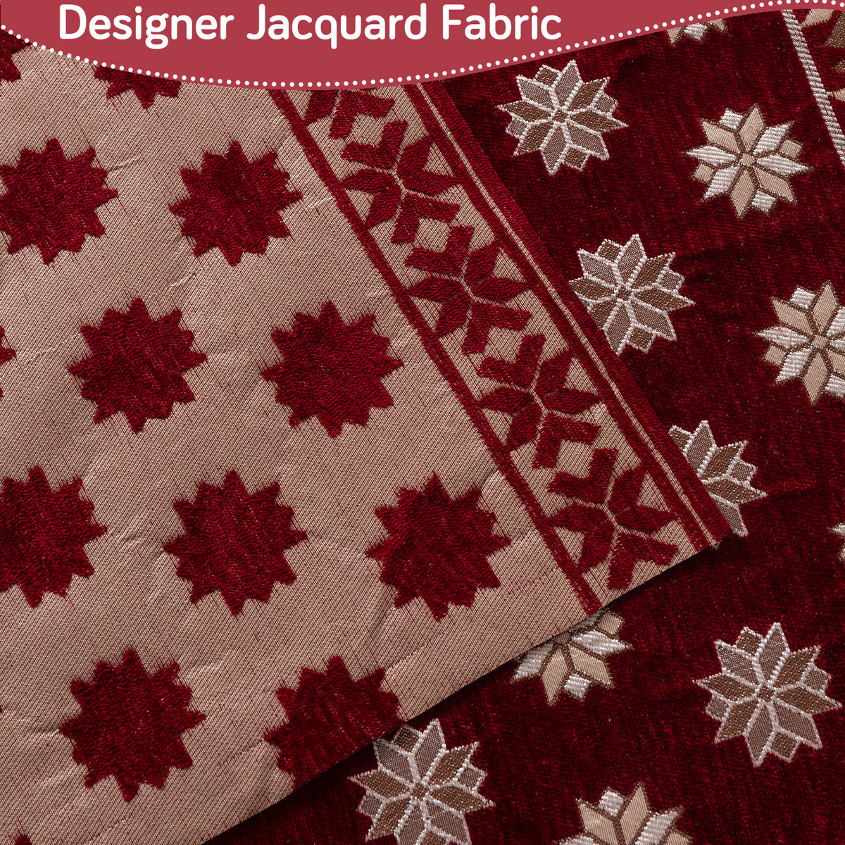 Heritage Weave Premium Jacquard Sofa Cover Set with Tassels -  Crimson Red