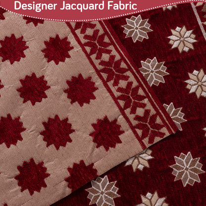 Heritage Weave Premium Jacquard Sofa Cover Set with Tassels -  Crimson Red
