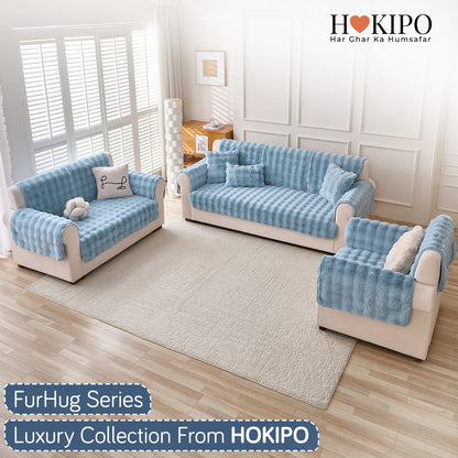 'FurHug' Premium Faux Rabbit Fur Sofa Seat Mats, Charm Blue