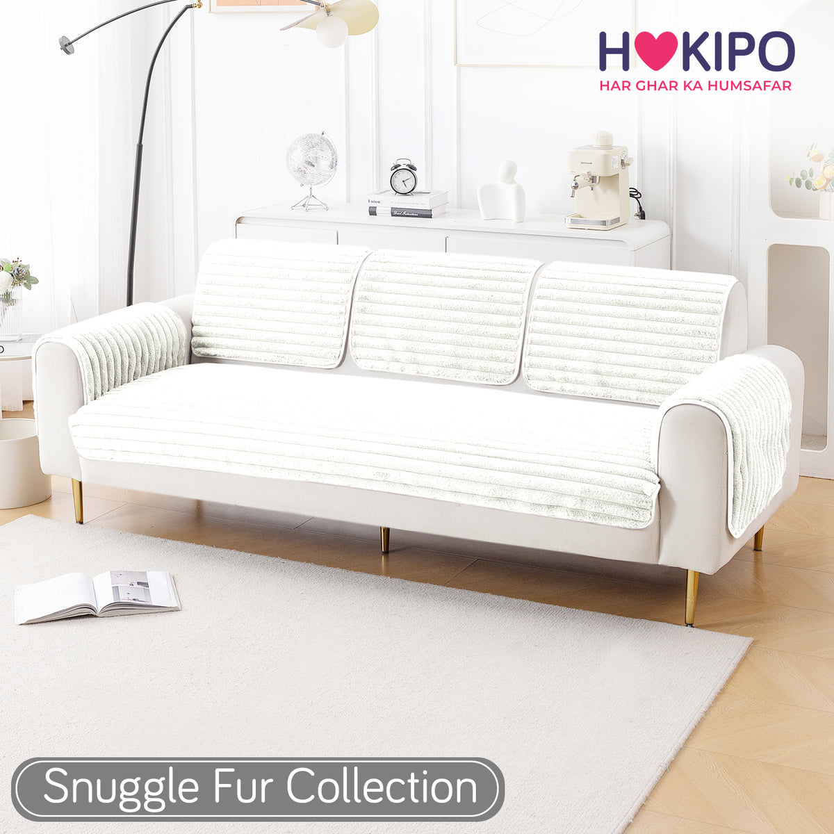 Faux Rabbit Fur Plush Anti-Slip Sofa Mat |Snuggle Fur Pearl White
