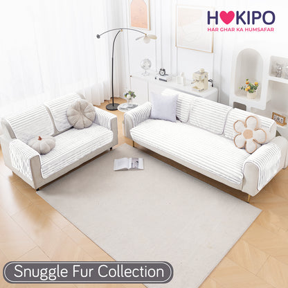 Faux Rabbit Fur Sofa Cover Combination Set, 'Snuggle Fur Series' Pearl White