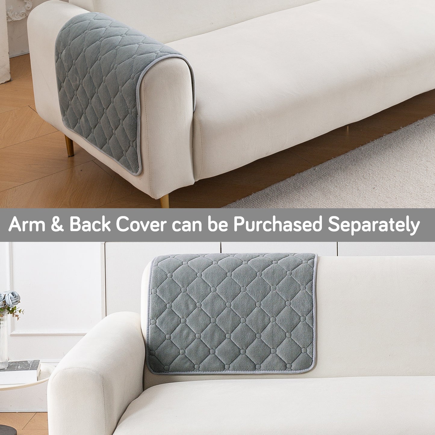 Diamond Tuft Plush Sofa Cover Mat, Stone Grey