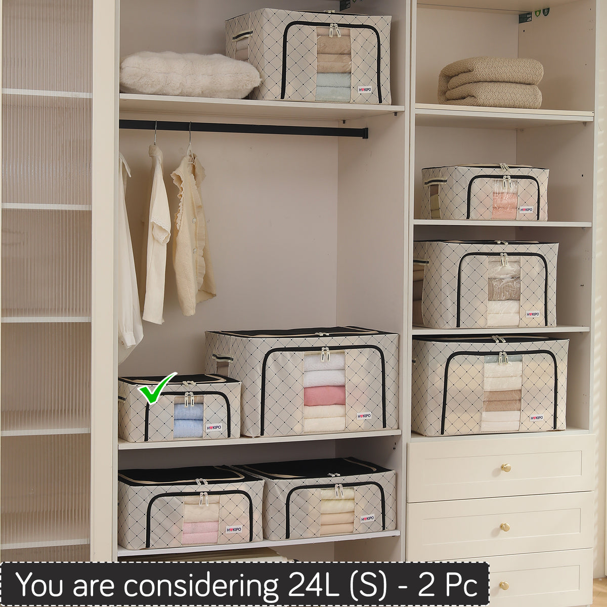 Folding Cloth Storage Box and Organizer for Wardrobe - Ivory Noir
