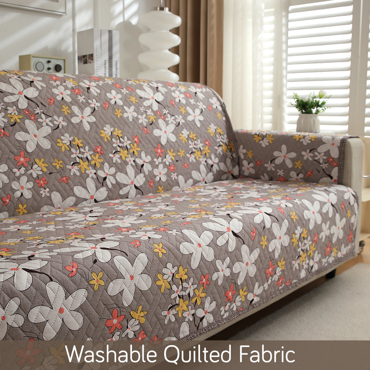 Washable quilted fabric sofa cover