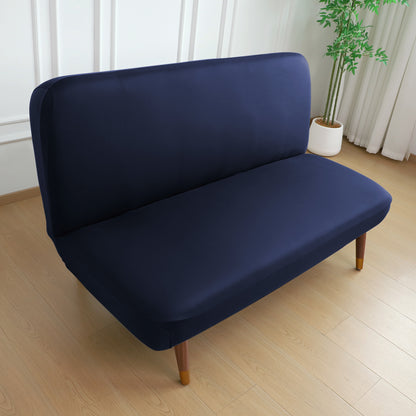 SereneSolids Stretchable Elastic Armless Sofa Cover – 140 GSM, Futon Slipcover, Easy Fit, Navy Blue