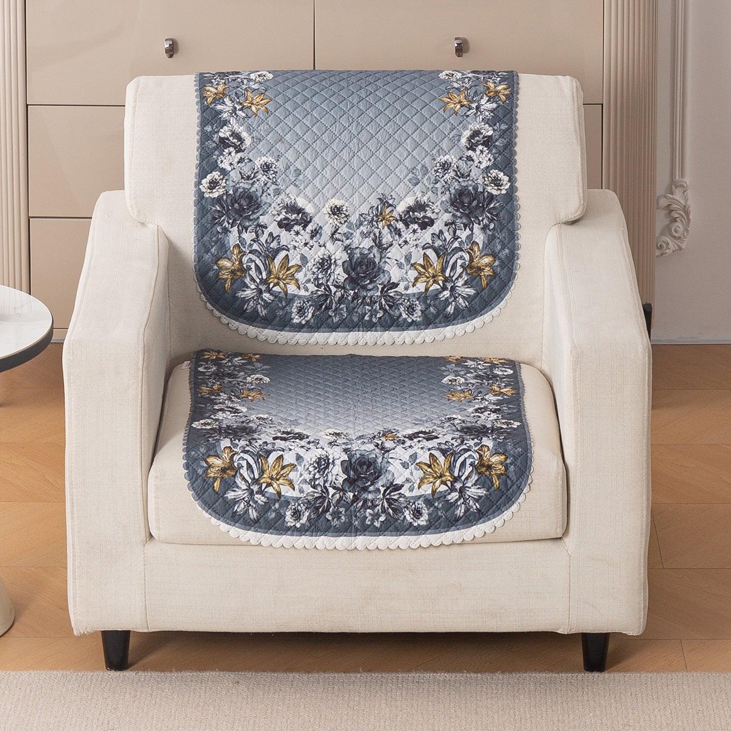 LoomVerse Quilted Sofa Cover Set Washable Sofa Panel for Seat & Back - Blue Belle