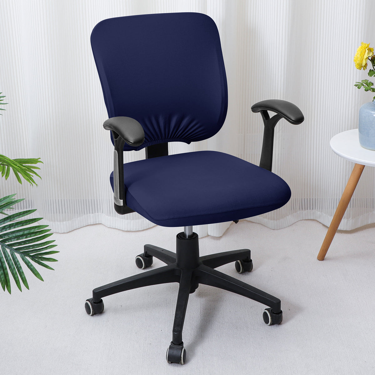 Office Chair Cover for Task Chair – 140 GSM Stretchable Fabric – Washable & Anti-Slip – Fits Small Office Chairs Without Headrest, Navy Blue