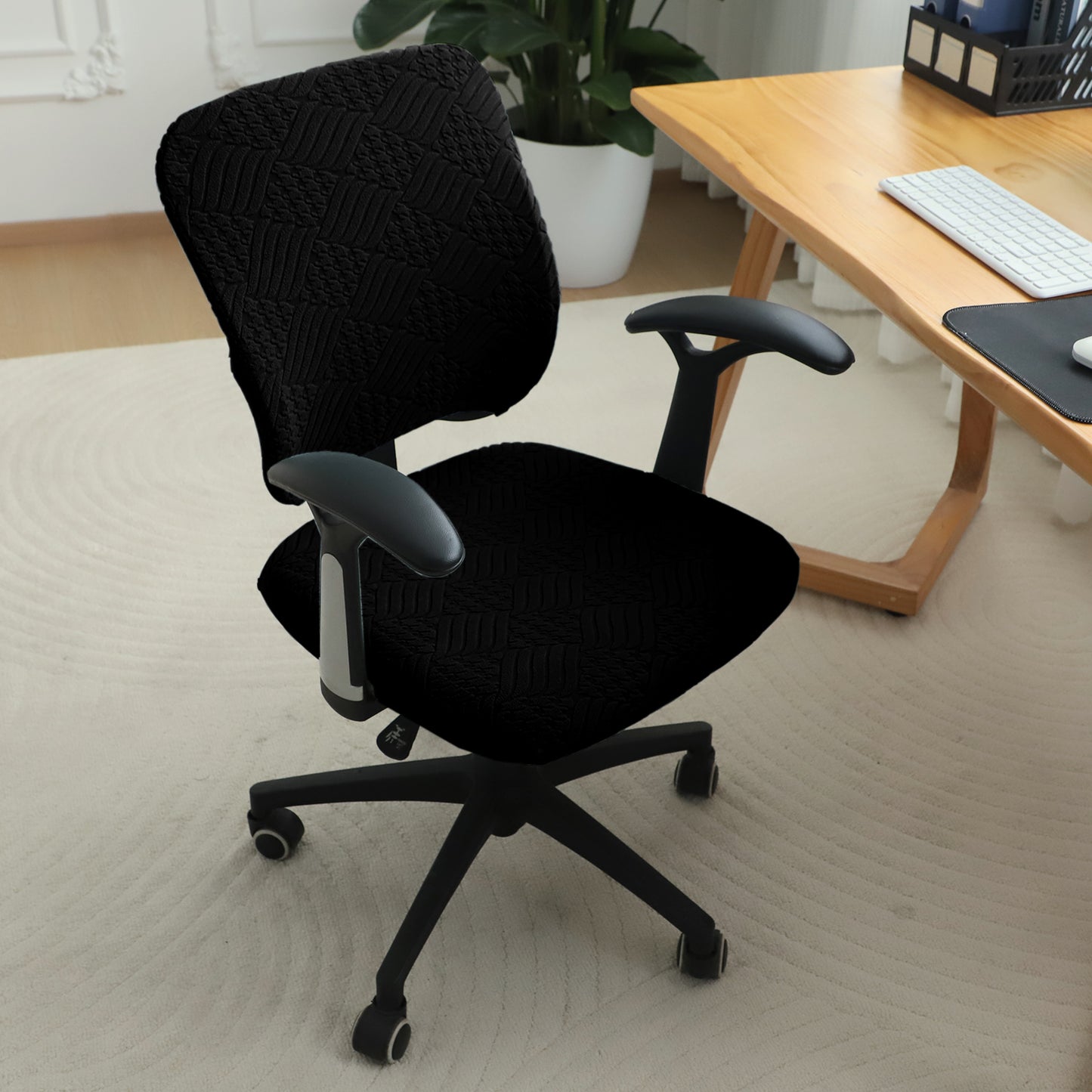 Office Chair Cover for Task Chair – 170 GSM Stretchable Jacquard – Washable & Anti-Slip – Fits Small Office Chairs Without Headrest, Black