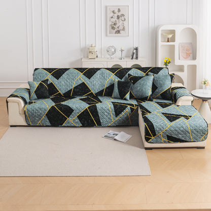 Elira Series Quilted One-Piece L Shape Sofa Cover Mat with Left and Right Chaise, Multicolor Abstract Geometry